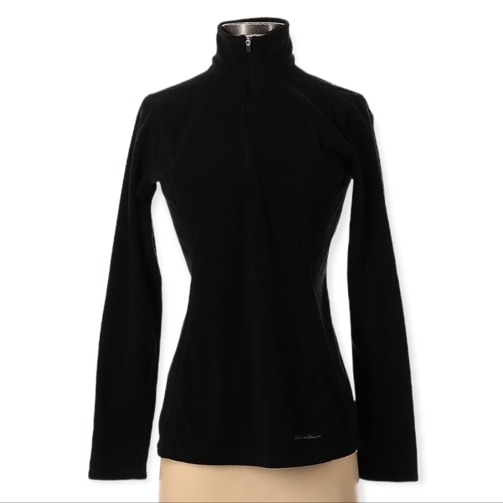 Eddie Bauer Solid Black Fleece Zip Up Jacket Size Xs